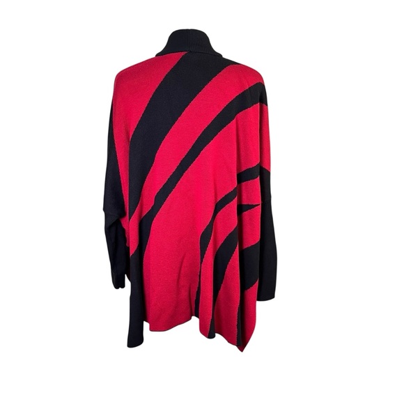 CHICO’S Mock Neck Sweater Poncho Oversized Slouchy Red Black Knit Sz S/M Boho - Picture 9 of 12